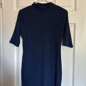 Charlotte Russe Blue Sheath Dress with Mock Neck 3/4 Sleeves